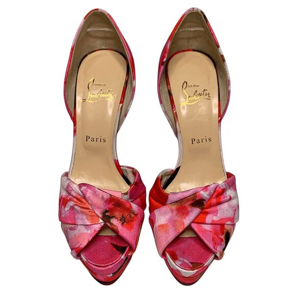 Christian Louboutin Volpi 150 Popi Heel Pink Peep Toe Fabric Pump EU 38.5 US 8.5 - Picture 5 of 10